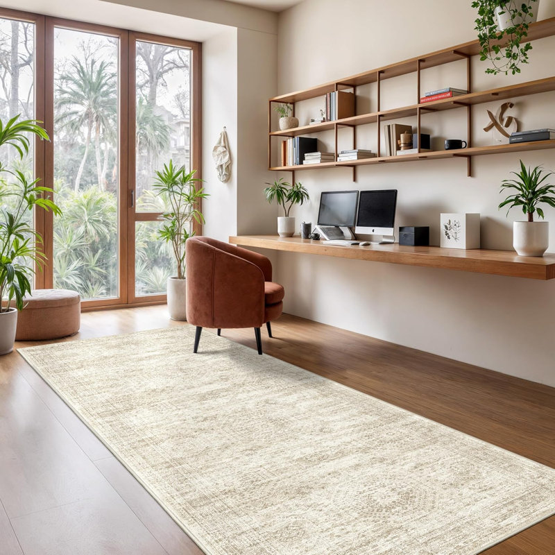 Tapis lavable rétro antidérapant (beige), Tapis de couloir : 3 pi x 10 pi