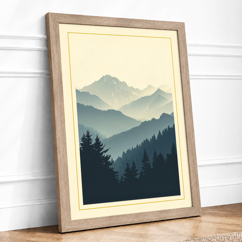 Mountains at Dusk Scandinavian - Framed Print, A4 - 29.7 x 21.0 cm, Oak