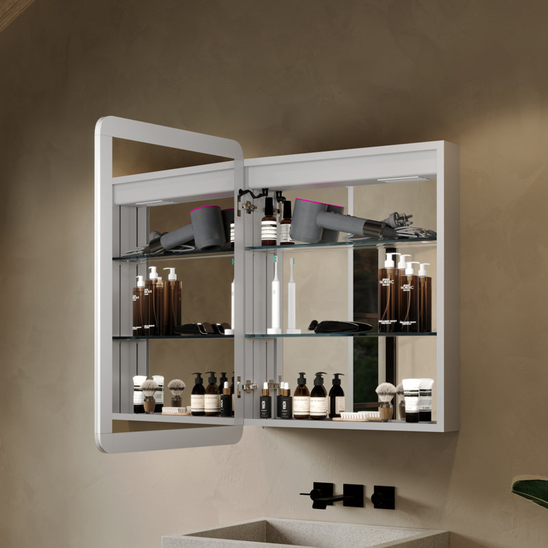 Frantzeska 24''W x 32" H Recessed/Surface Mount Medicine Cabinet with Mirror, Defogger, Dimmer, Outlets & USBs and Interior Mirror
