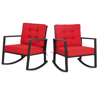Chaise berçante d'extérieur en osier avec coussin 2 pièces Patiojoy