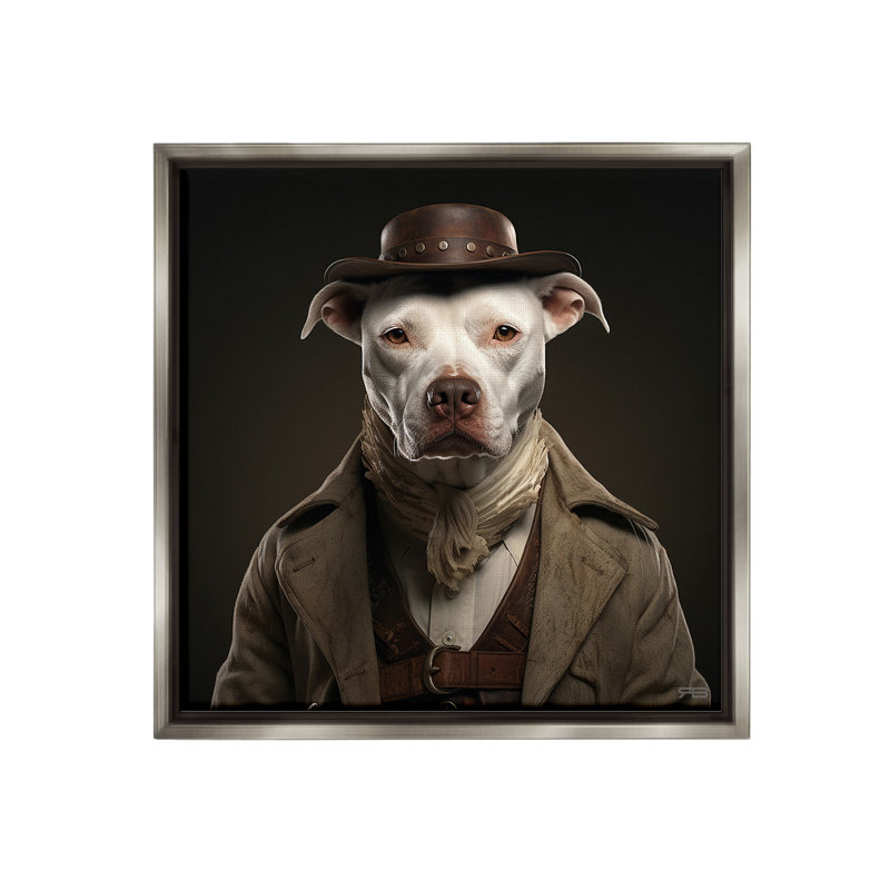 "Vintage Fashion Pit Bull" par RB sur toile, Cadre flottant gris lustré, H 25 po x l 25 po