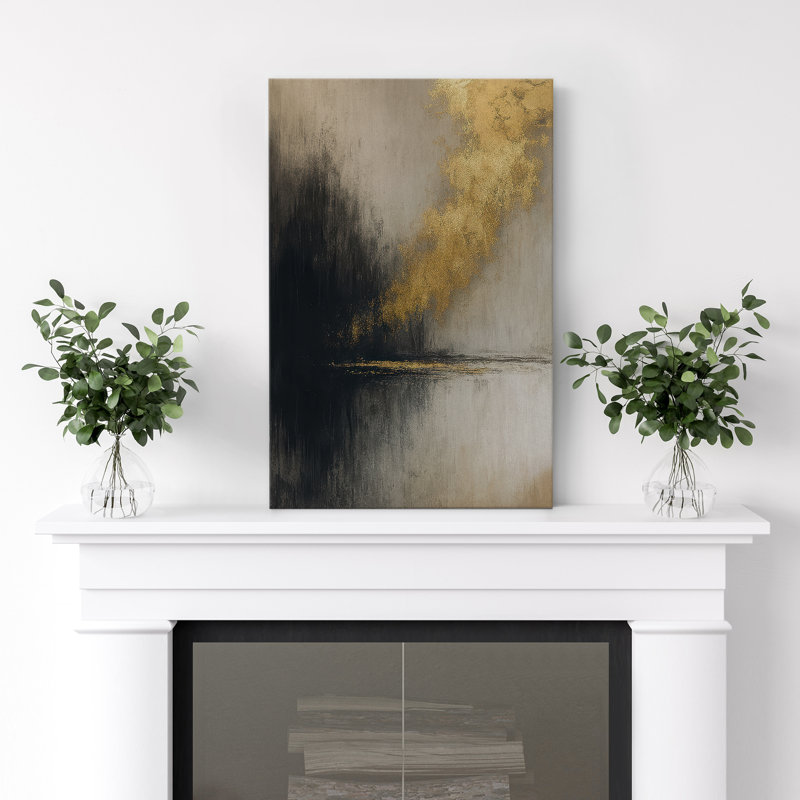 Impression sur toile abstraite noire et grise pour décoration de salon, H 24 po x l 16 po, Sans cadre, Toile tendue
