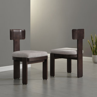 Ensemble de 2 chaises de salle à manger rembourrées en tissu avec pieds en bois d'hévéa massif, capacité de poids de 330 lb