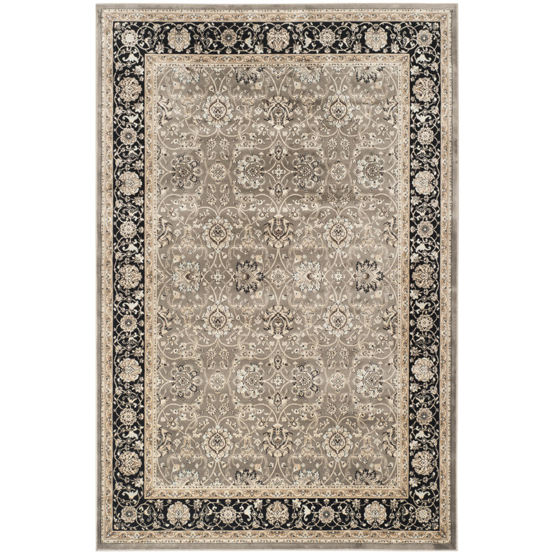 Petronella Viscose Oriental Rug in Gray/Black, Rectangle 4' x 5'3"