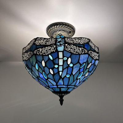 Plafonnier en verre coloré Tiffany avec ampoules DEL incluses: l 12 po x P 12 po x H 12 po