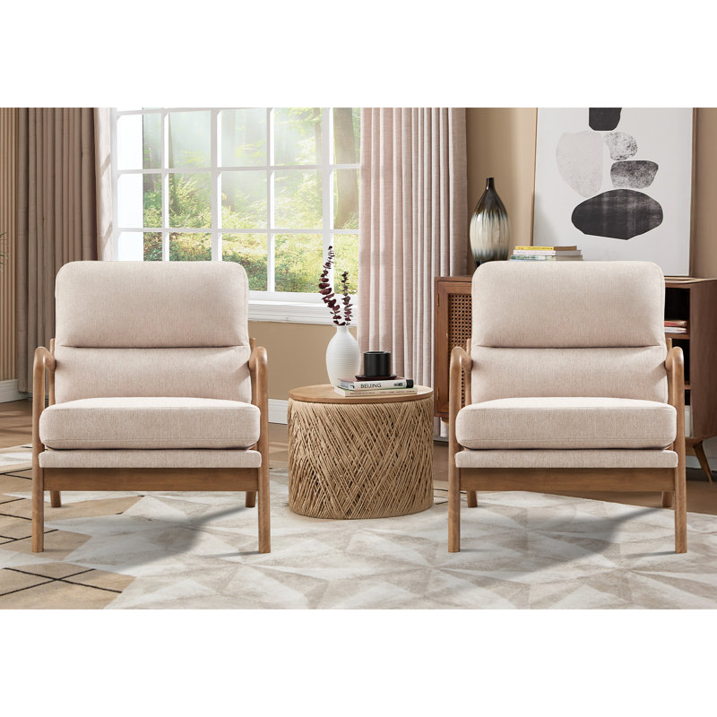 25.59'' Wide Upholstered Fabric Accent Armchair With Solid Wood Leg (Set of 2), Beige