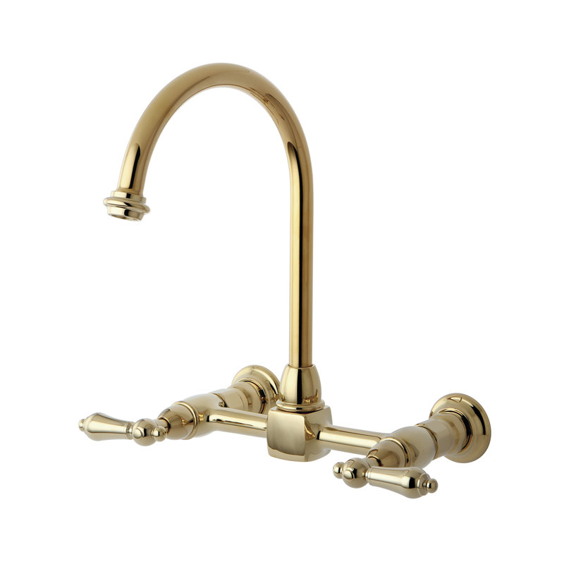 Heritage Double Handle Wall Mount Bridge Kitchen Faucet with Metal Lever Handles, Polished Chrome