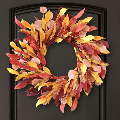 Couronne de blé dorée de 24 pouces - couronne de porte d'entrée d'automne pour la récolte à la ferme, décorations murales et décorations de l'Action de grâce