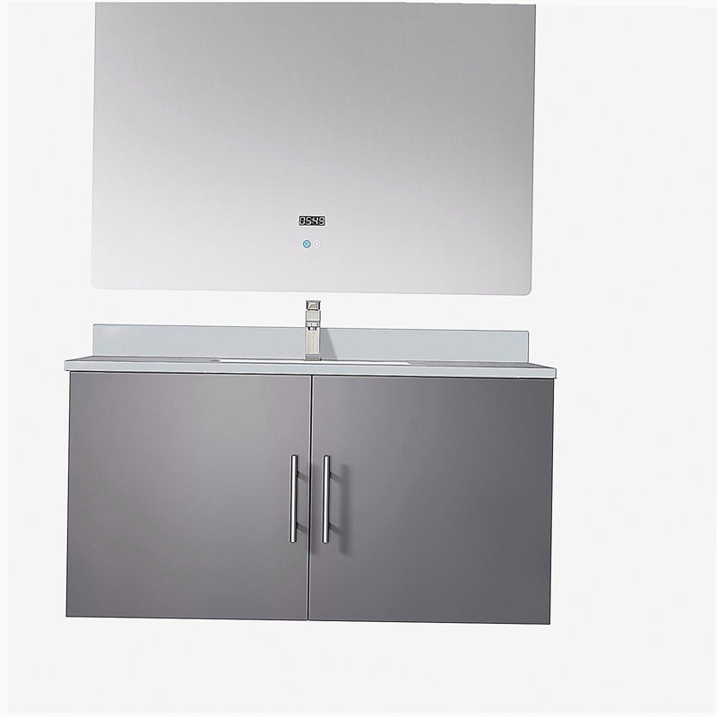 Lavabo de baignoire avec robinet et miroir à DEL, Gris foncé, 36"