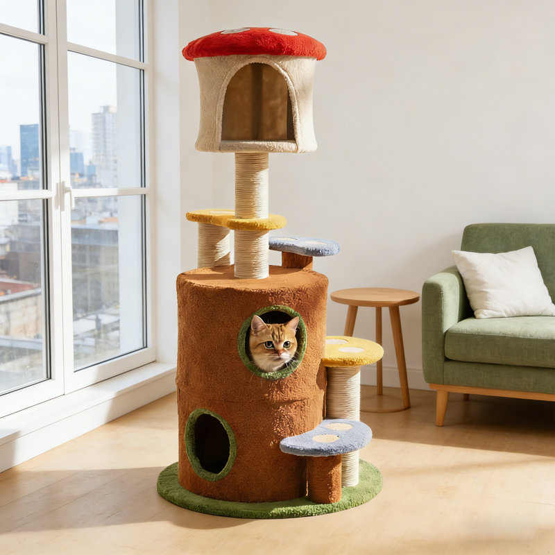 Arbre à chat champignon avec grande échelle plateforme