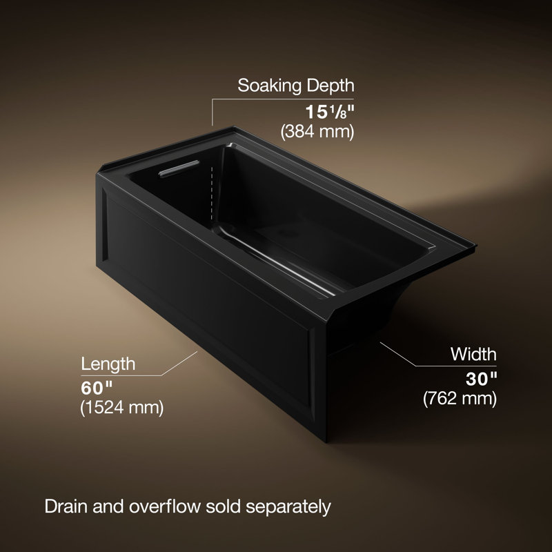 Archer® Alcove Bath with Bask Heated Surface, Integral Apron, Tile Flange, Black, Left
