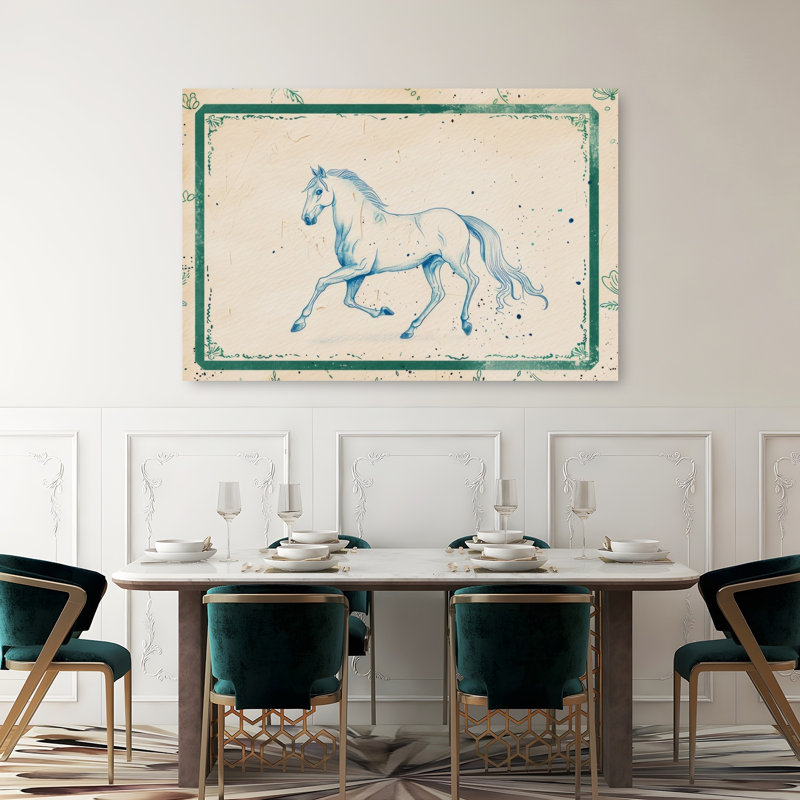 Croquis de cheval bleu élégant, H 40 po x l 60 po