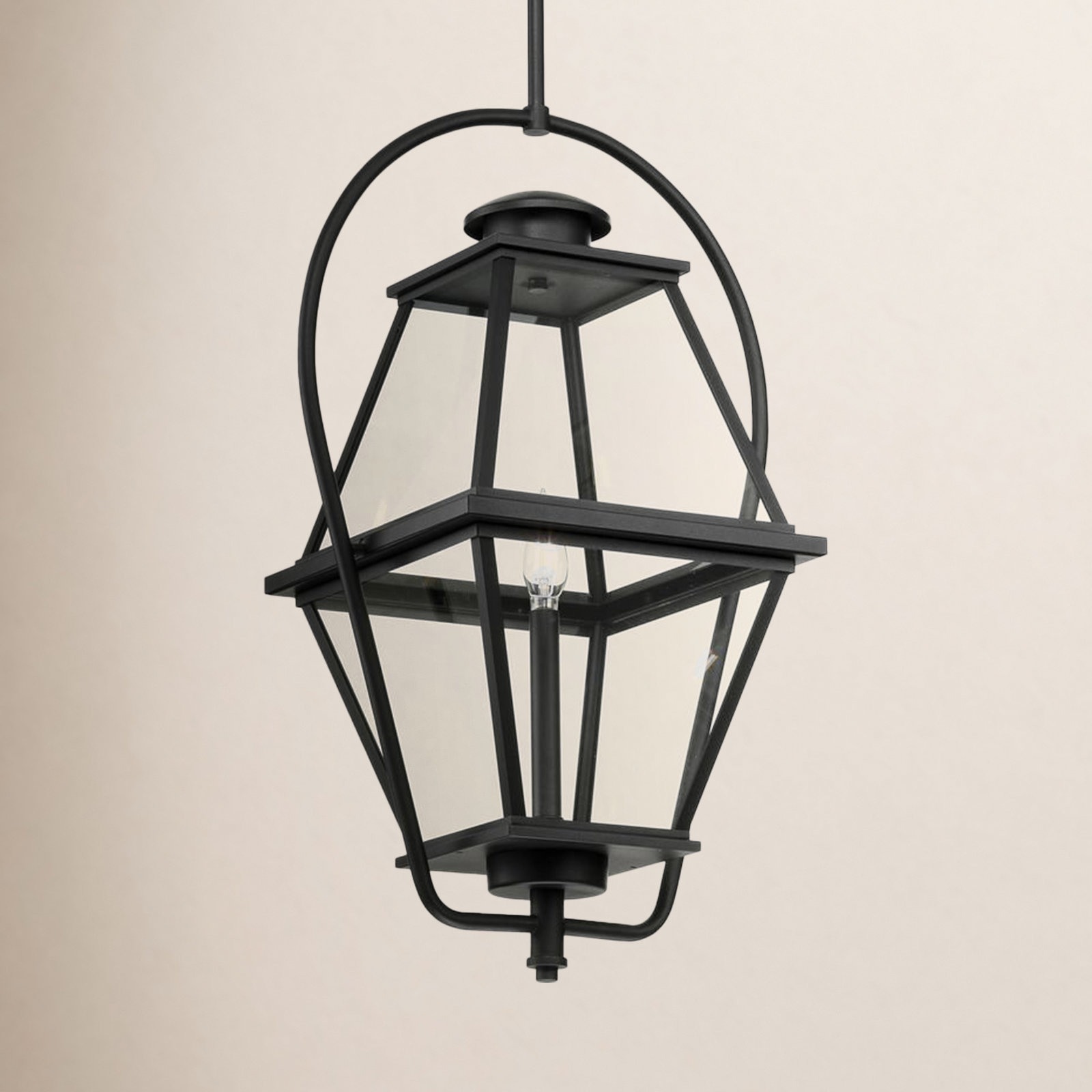 Transparent Outdoor Hanging Lantern, Textured Black