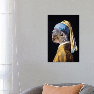 " Squirrel With A Pearl Earring " Painting Print