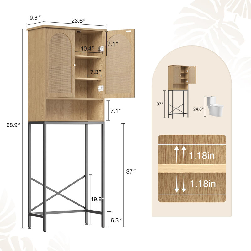 Armoire en rotin au-dessus de la toilette avec support en métal