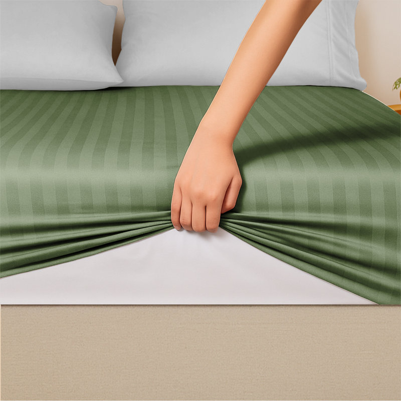 Shaneca Microfiber Striped Fitted Sheet - Ultra-Soft, Fade-Resistant, Deep Pocket Fit, Green, Single (3')