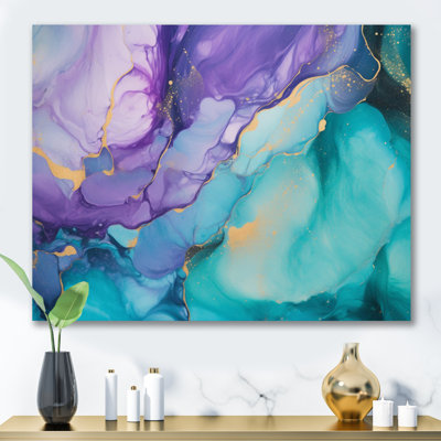 Turquoise and Purple Liquid Art III - Fractals Canvas Print Wall Art