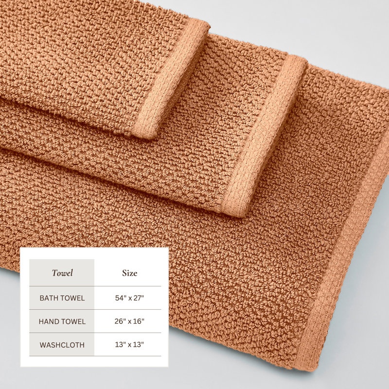 100% Cotton Textured 6-Piece Towel Set, Clay