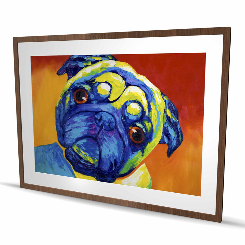 Curious pug - Orange Animals Framed Matted Print for Decor