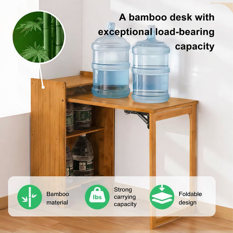 Bureau pliant en bambou avec rangement caché, bureau d'ordinateur peu encombrant pour le bureau à domicile et la chambre à coucher