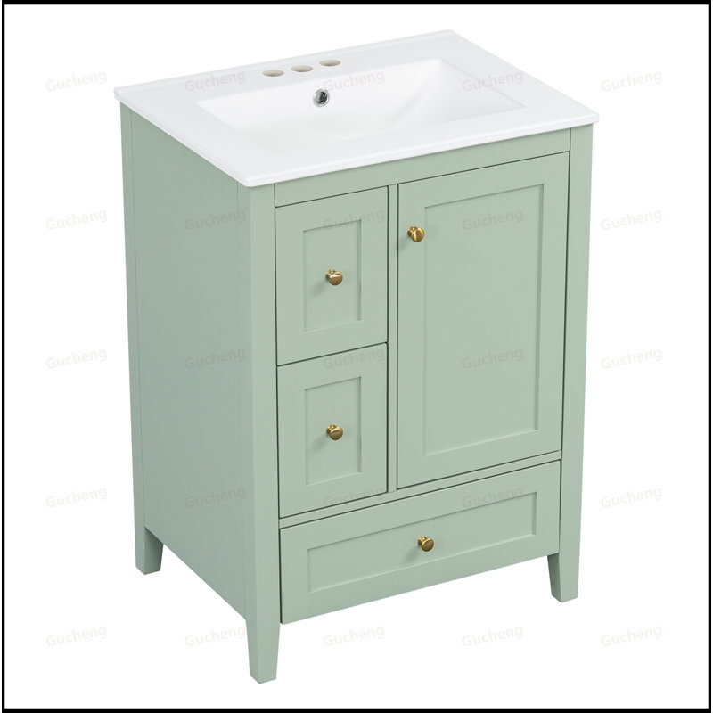 Meuble-lavabo 24 po avec tablette réglable, Vert clair