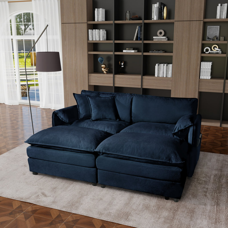 Canapé modulaire Elara, Chenille bleu, 33.46" H x 75.59" W x 57.48" D