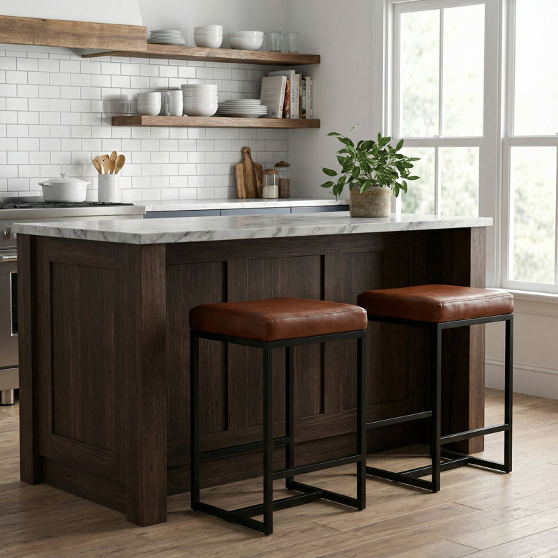 Beija Upholstered Genuine Leather Counter Stool