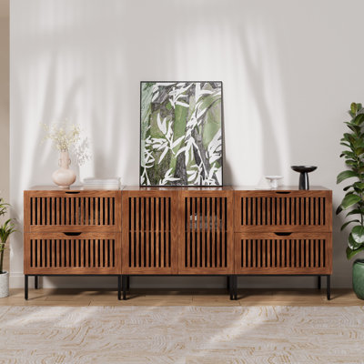 Storage Cabinet,87" Farmhouse Buffet Cabinet With Metal Base And Adjustable Shelf,sideboard Coffee Bar Cabinet With 2 Doors For Kitchen,dining Room,living Room,brown