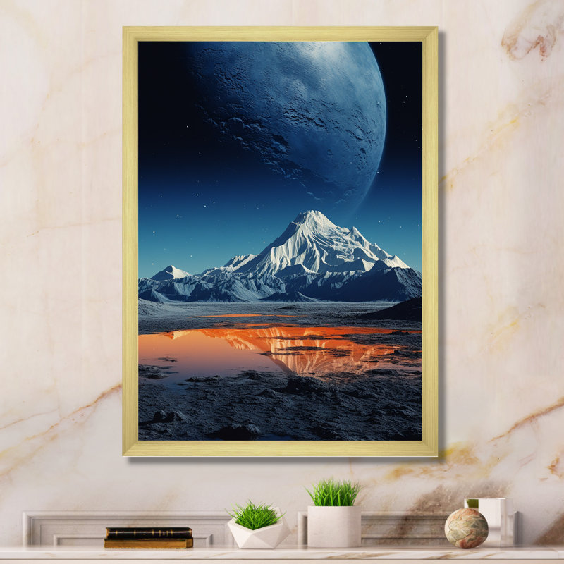 Paysage lunaire volcanique sur toile, Cadre doré simple, H 44 po x l 34 po x P 1,5 po