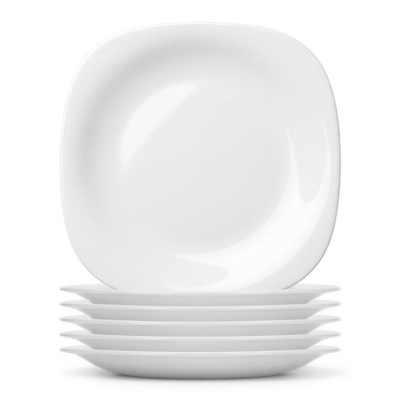 Argon Tableware Square Opal Glass Dessert Plates - 20cm - Pack of 6