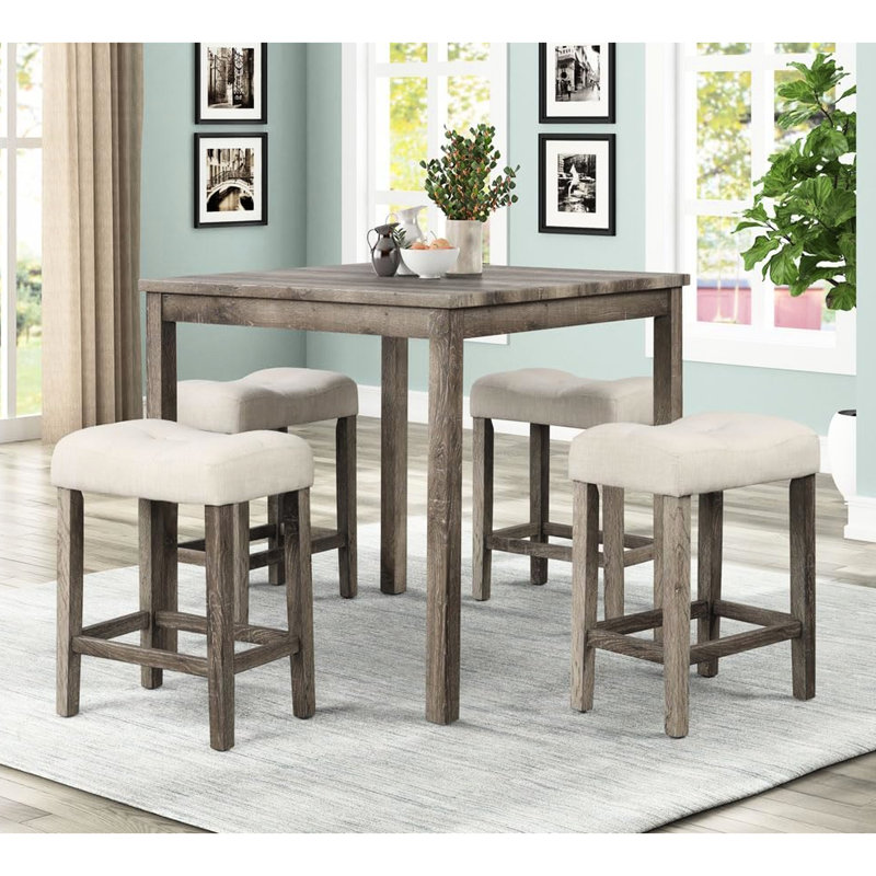 Of 2 Transitional Counter Height Stools With Cushioned Footrest And Seat, Oak Finish, Engineered Hardwood Linen - Blend Upholstery In Dining Rooms Bar Stool Design, Wood For Small Spaces