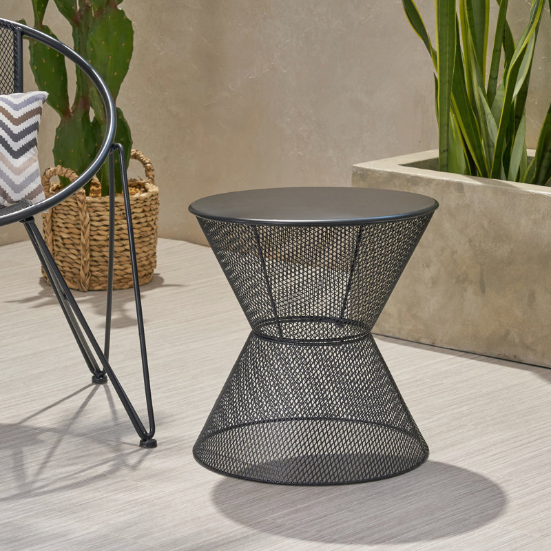 Side Table - Fashionable And Practical Piece, Iron Frame, Matte Black Finish, 18.14 In. X 18.76 In., Breezy Mesh Look Stylish In Iron, Black, Appearance, Construction,
