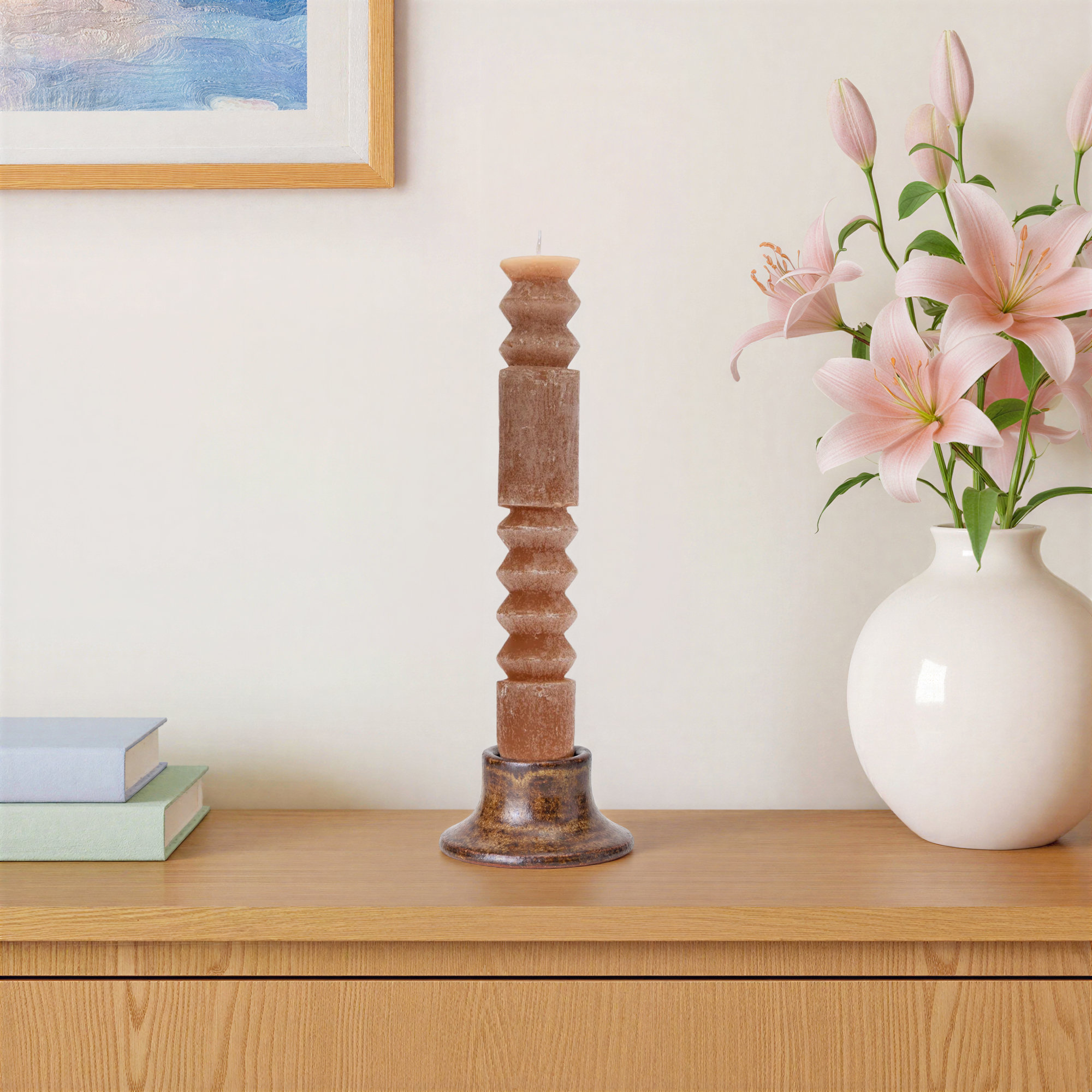 Unscented Totem Taper Candles in Box, Brown
