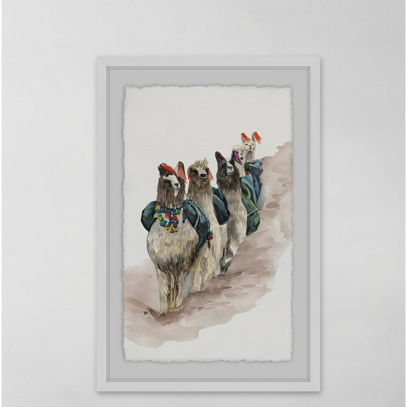 Llamas in a Row 1 Piece Single Picture Frame Painting, 91 cm H x 61 cm W x 4cm D