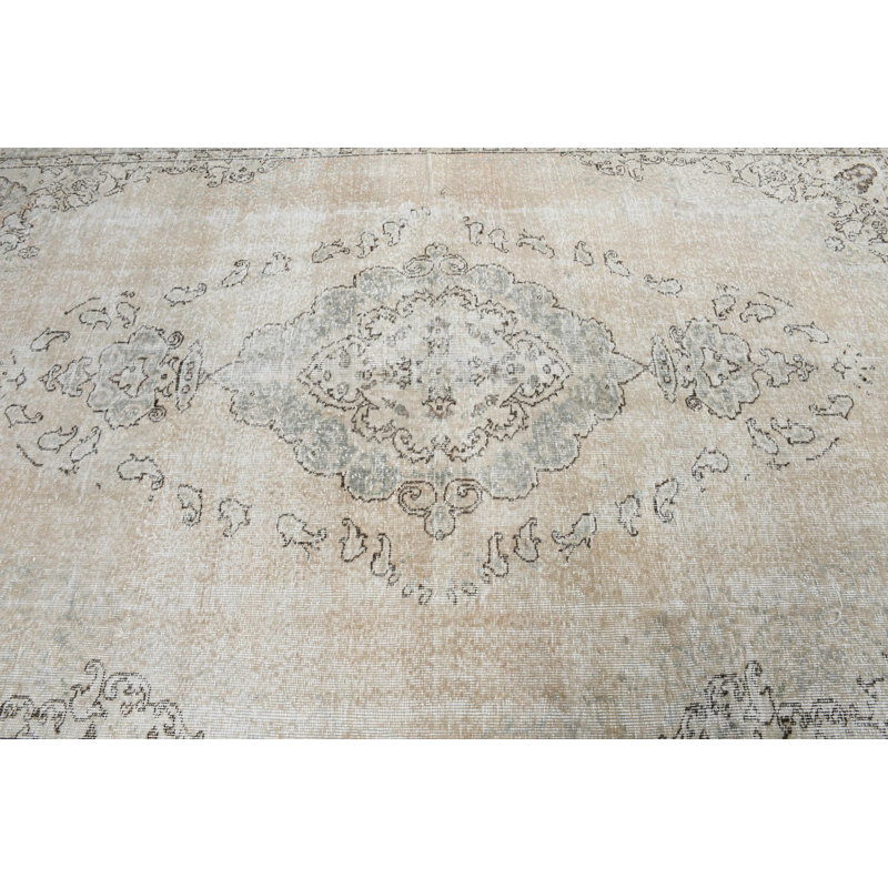 Grand tapis turc Anatolian rétro idéal pour les salons en beige noué à la main et décoratif