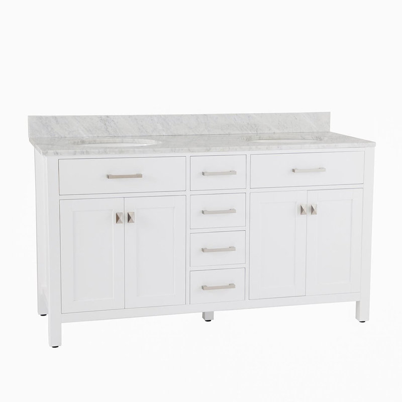 Ensemble de meuble-lavabo double 60 po, Blanc