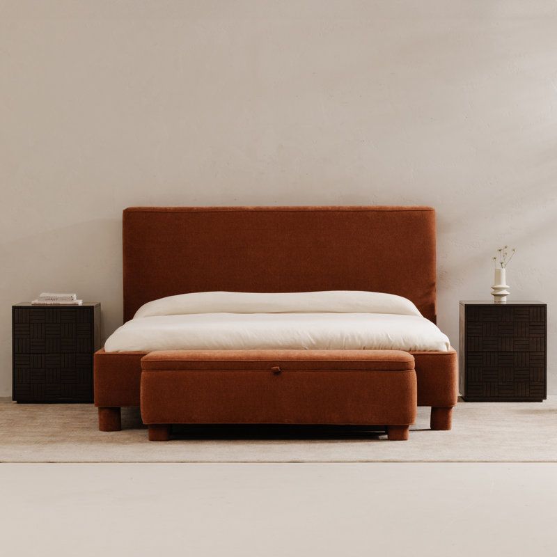 Ichigo Upholstered Platform Bed, Queen, Deep Orange Tweed