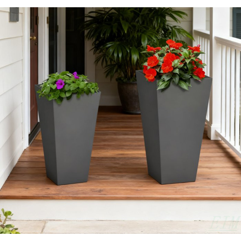 Durable & Stackable Plant Pot,2-Pack Outdoor Planter Set,Flower Pots With Drainage Holes,For Porch,Entryway,Patio,Yard,Garden