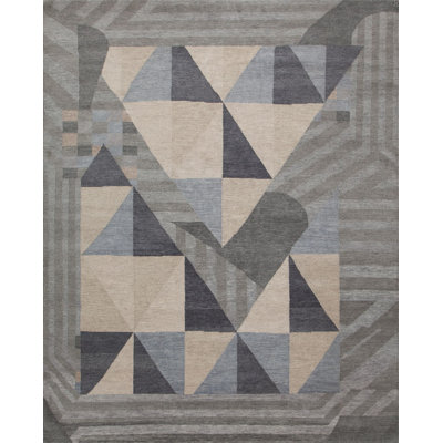 Nouvel Wool Geometric Area Rug in Charcoal/Gray/Silver/Taupe