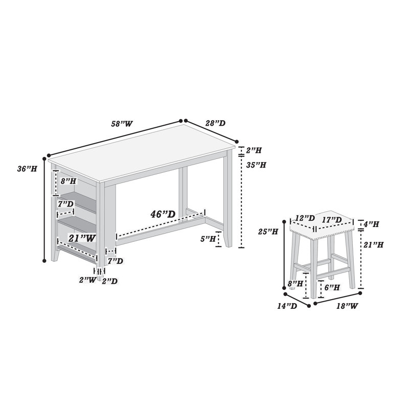 Ensemble de comptoir 5 pièces, White / Antique Black,Antique Gray, Noir, blanc, White, H 36 po x l 58 po x P 28 po
