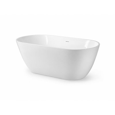 55 in. L x 29.5 in. W Sleek Modern Freestanding Acrylic Soaking Bathtub with Drain and Overflow, Glossy White - 307R-55W