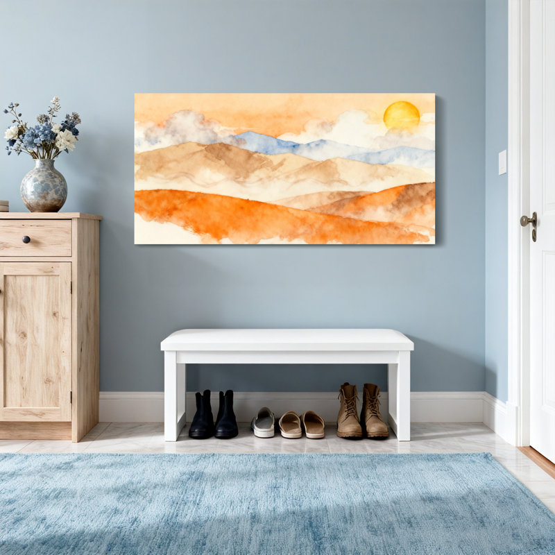 Paysage et nature Paysage désertique avec soleil et nuages, H 16 po x l 32 po