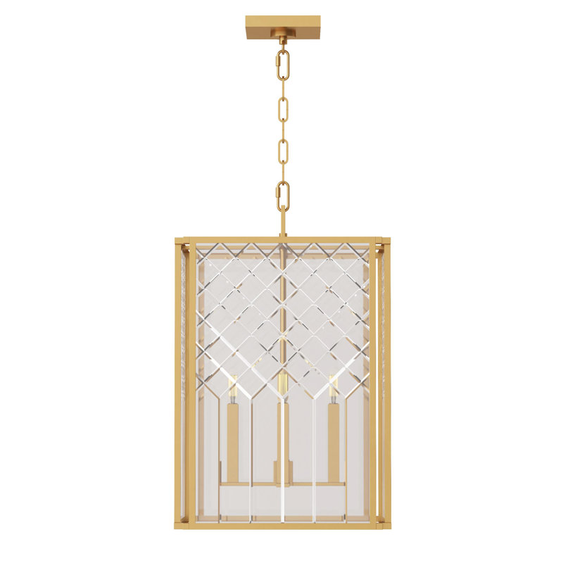 4 - Light Square/Rectangle Pendant, Burnished Brass, 24.25" H x 16" W x 16" D