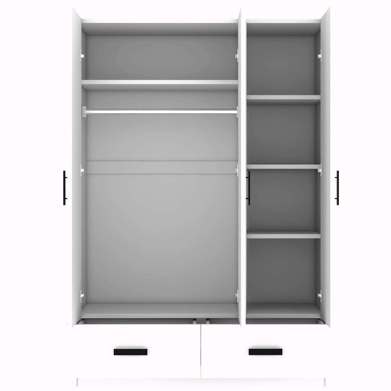 Garde-robe 3 portes avec tiroirs de rangement, tablettes
