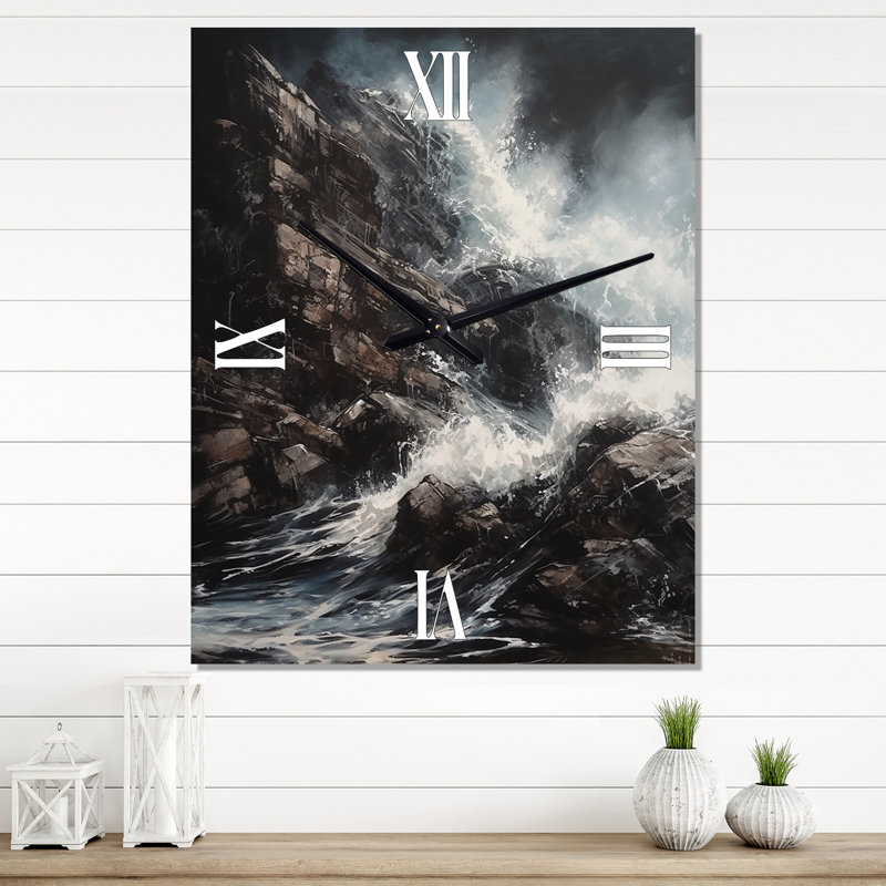 Crashing Rocky Coastline III - Landscapes Wall Clock Oversized, 40" H x 30" W x 1" D