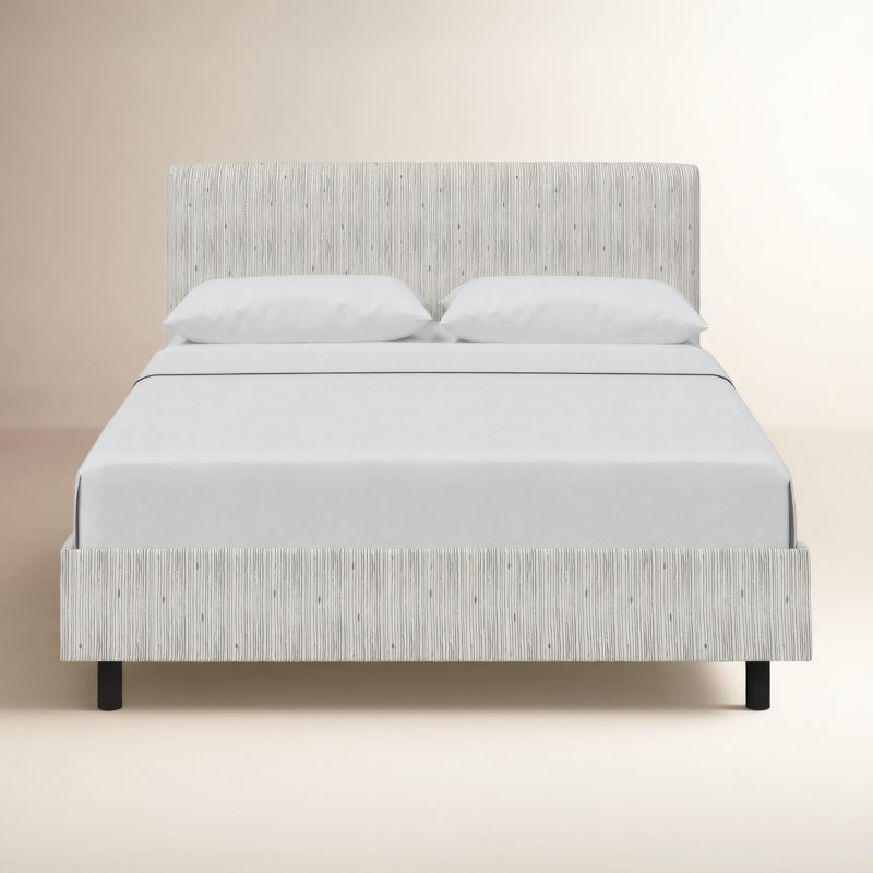 Lit plateforme tapissier à profil bas Avila, Simple, Shibori Stripe Grey
