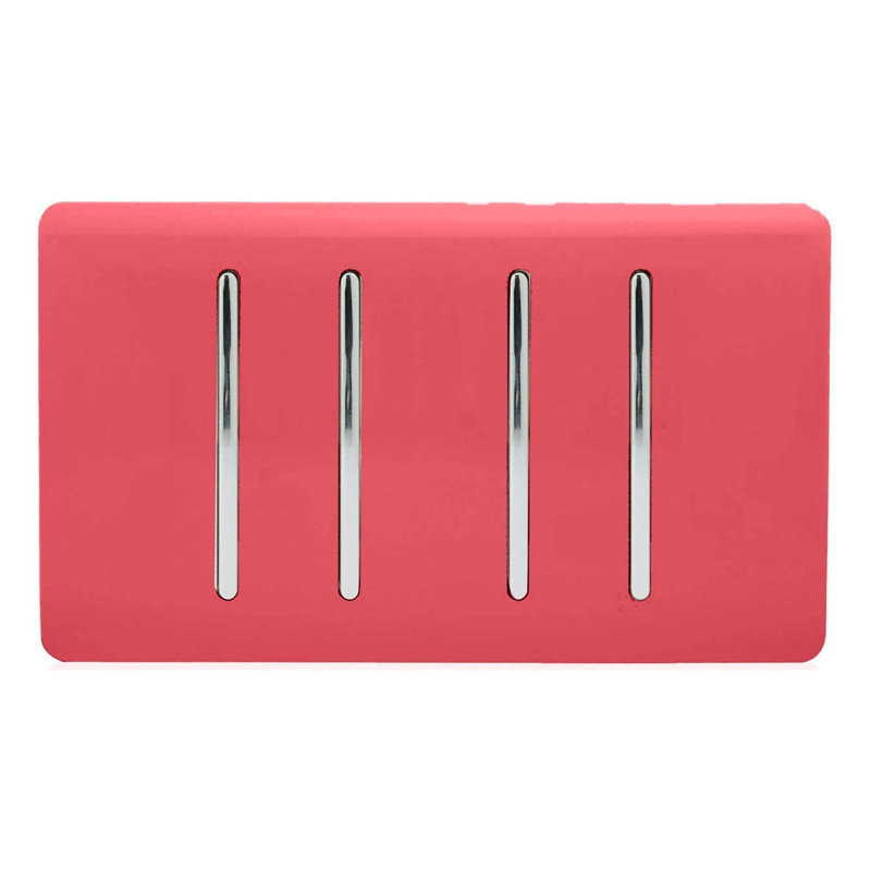 Trendi Switch 4 Gang Light Switch (2x 1 or 2 Way & 2 x Intermediate), Strawberry