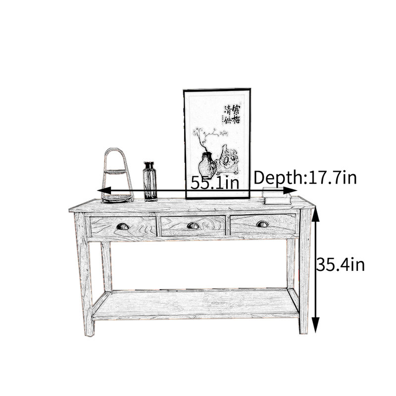Console rétro Elmtree, H 35,4 po x l 55,1 po x P 17,7 po