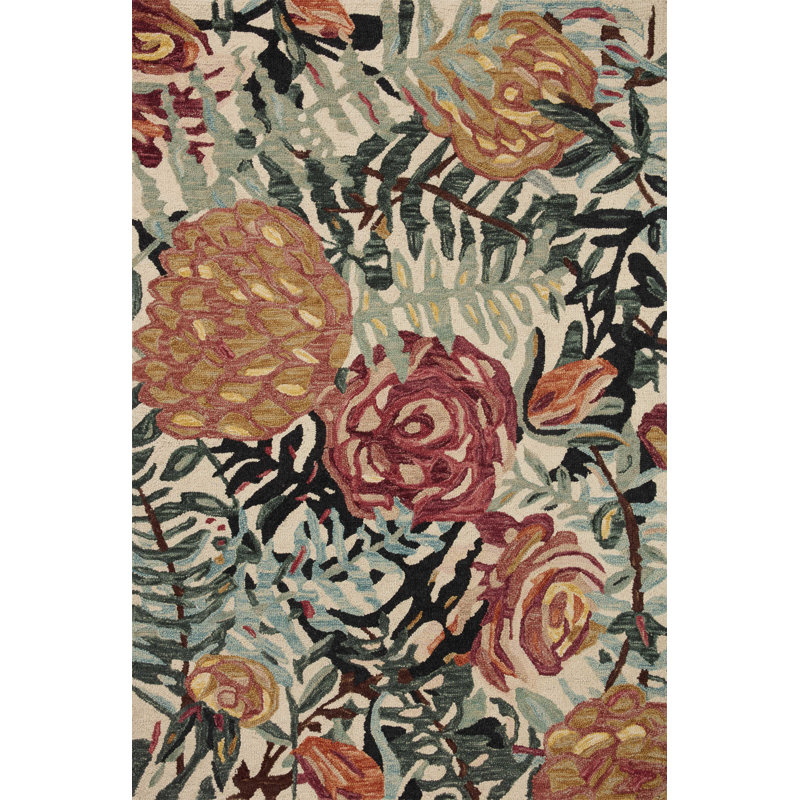 Tapis en laine crocheté à la main Occhipinti - noir / rouge, Carré 1 pi 6 po