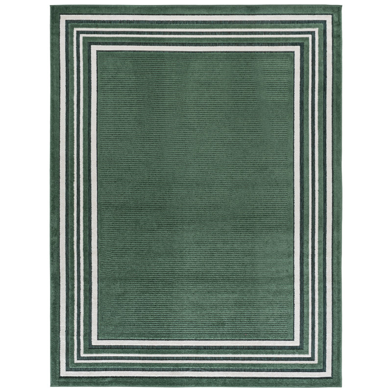 Brysin Striped Machine Woven Power Loom Polypropylene Area Rug in Ivory/Green, Rectangle 8' x 10'